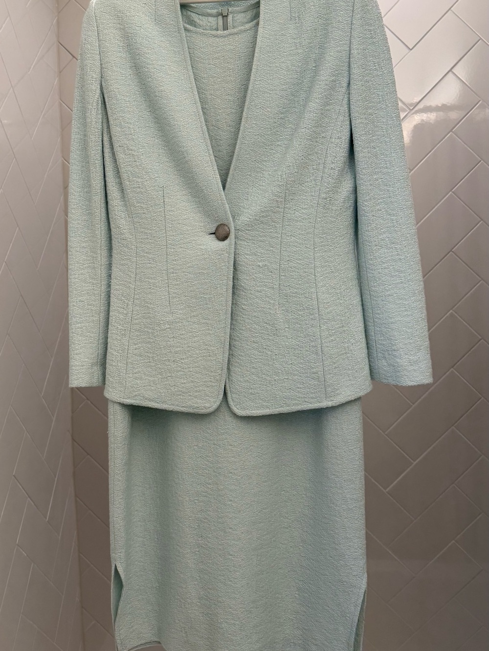 St. John Pale Mint Two-Piece Sleeveless Midi Dress with Jacket